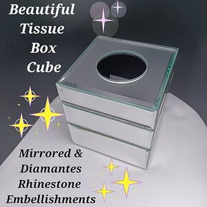 🌟Beautiful Tissue* Box* Cover w/ Mirrored &Diamantes *Rhinestone Embellismnts*